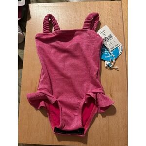 Minny Wet Lenae Girls Metallic Pink Ruffle One Piece Swimsuit Size 2T NWT